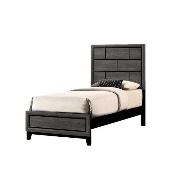 Geometric Twin Size Low-profile Bed In Contemporary Gray Finish - Wood Bedroom Item Wooden With Headboard Piece