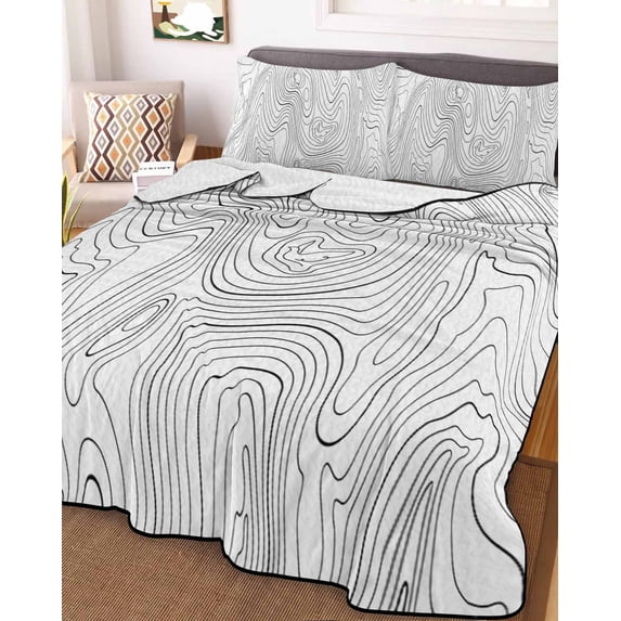 Geometric, Twin XL Size Down Alternative Comforter, Lightweight Comforter Quilt Bedding Set with Pillow Shams Modern Abstract Stripes Mountain Line Art All Seasons Bed Comforter Duvet Insert 68"x98"