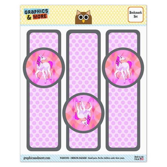 Geometric Unicorn Pink Fantasy Glossy Laminated Bookmarks - Set of 3