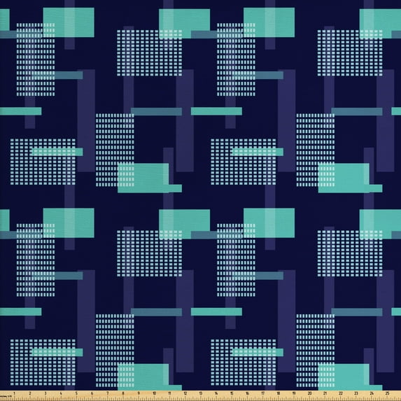 Ambesonne Geometric Fabric by the Yard Upholstery, Modern Surreal Shapes, 5 Yards, Indigo and Turquoise