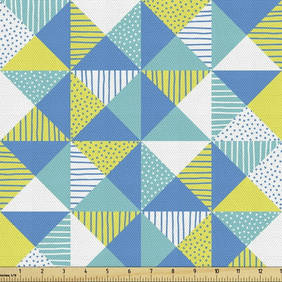 Ambesonne Geometric Fabric by the Yard Upholstery, Abstract Squares Dots, 5 Yards, Yellow Turquoise