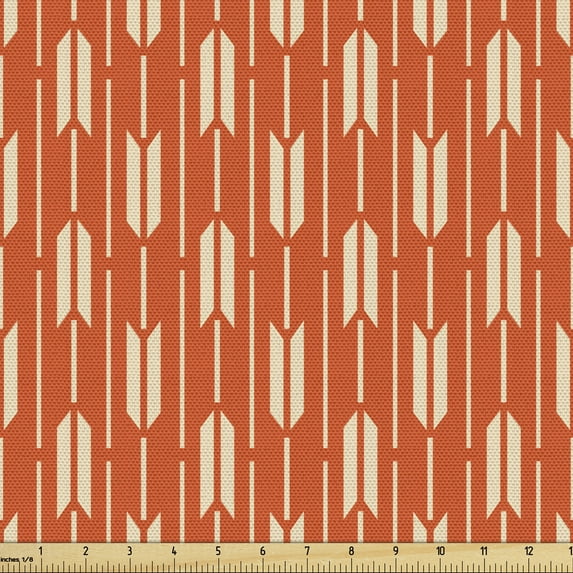 Ambesonne Geometric Fabric by the Yard Upholstery, Arrow Lines, 1 Yard, Vermilion Cream