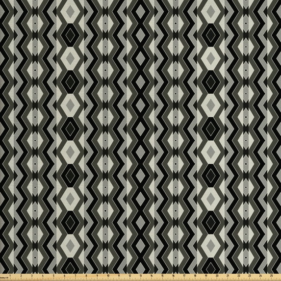Ambesonne Geometric Fabric by the Yard Upholstery, Chevron Zigzags Boho, 5 Yards, Charcoal Grey Black