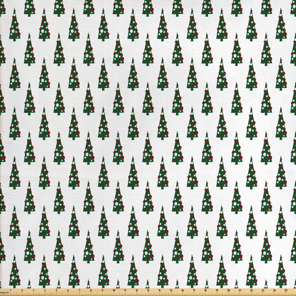 Ambesonne Geometric Fabric by the Yard Upholstery, Xmas Tree Pattern, 2 Yards, Hunter Green Ruby White