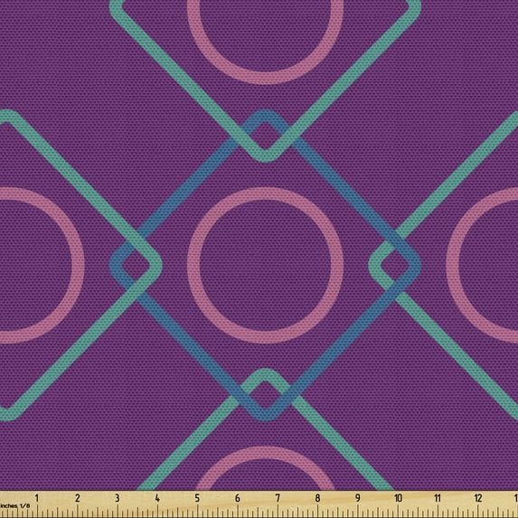 Geometric Upholstery Fabric by the Yard, Concentric Squares and Circles Shapes Abstract Art, Decorative Fabric for DIY and Home Accents, Purple Blue Pink by Ambesonne