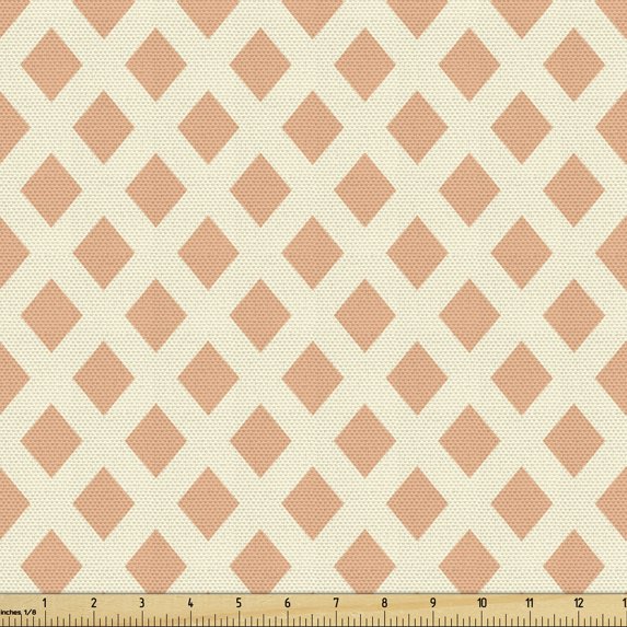 Ambesonne Orange Brown Fabric by the Yard Upholstery, Diagonal Tiles, 2 Yards, Pale Orange