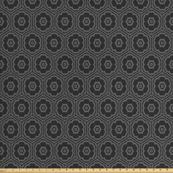Ambesonne Geometric Fabric by the Yard Upholstery, Greyscale Flowers Grid, 10 Yards, Dark Grey and Dimgray