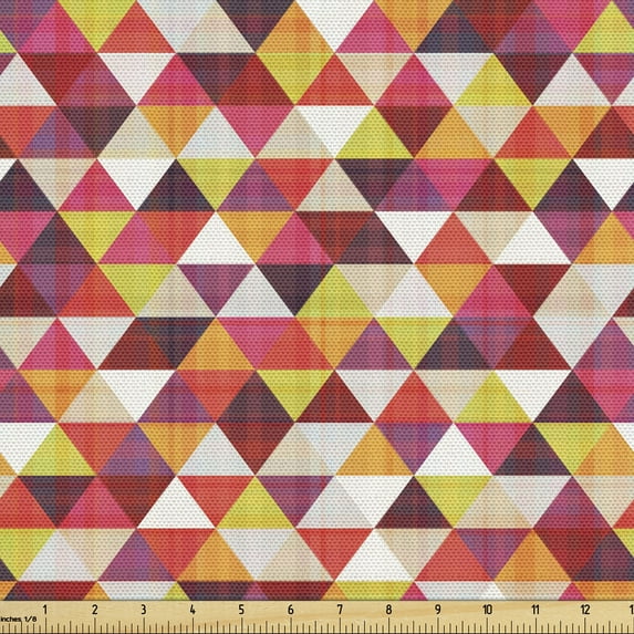 Geometric Upholstery Fabric by the Yard, Grunge Style Colorful Triangles Composition Awakening Tone Modern Touches, Decorative Fabric for DIY and Home Accents, Multicolor by Ambesonne