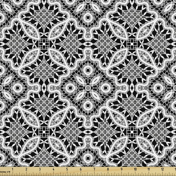 Ambesonne Geometric Fabric by the Yard Upholstery, Lace Style Illustration, 1 Yard, Charcoal Grey White