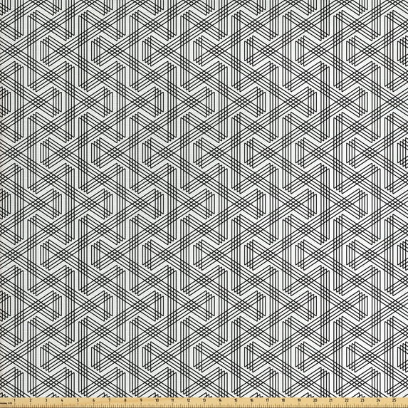 Ambesonne Geometric Fabric by the Yard Upholstery, Minimalist Zig Zag, 2 Yards, Black White