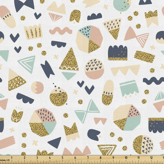 Geometric Upholstery Fabric by the Yard, Modern Hipster Pastel Forms of Sprinkles Triangles Circles on Plain Backdrop, Decorative Fabric for DIY and Home Accents, Multicolor by Ambesonne