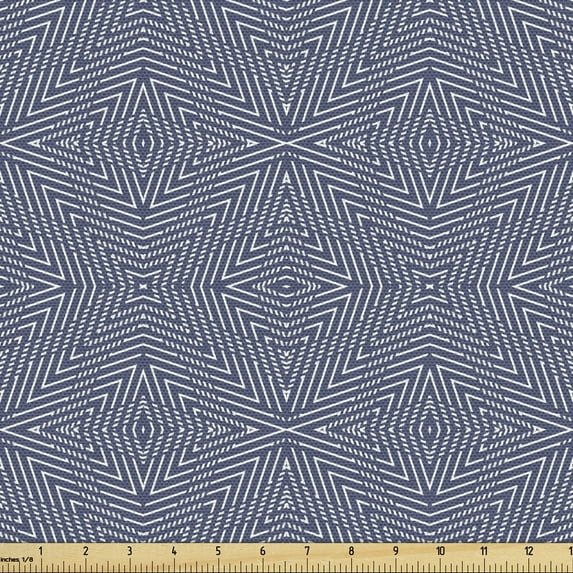 Geometric Upholstery Fabric by the Yard, Monochrome Continued Layout of Optical Illusionary Fractal Stripes, Decorative Fabric for DIY and Home Accents, Dark Indigo and White by Ambesonne