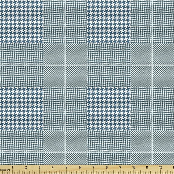 Ambesonne Geometric Fabric by the Yard Upholstery, Houndstooth Square Plaid, 1 Yard, Petrol Blue and White