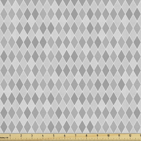 Ambesonne Geometric Fabric by the Yard Upholstery, Rhombus Lozenge Design, 2 Yards, Grey and White