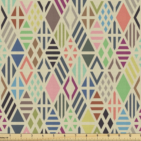 Ambesonne Geometric Fabric by the Yard Upholstery, Patchwork Art Rhombus, 1 Yard, Multicolor