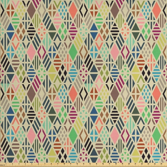 Ambesonne Geometric Fabric by the Yard Upholstery, Patchwork Art Rhombus, 10 Yards, Multicolor