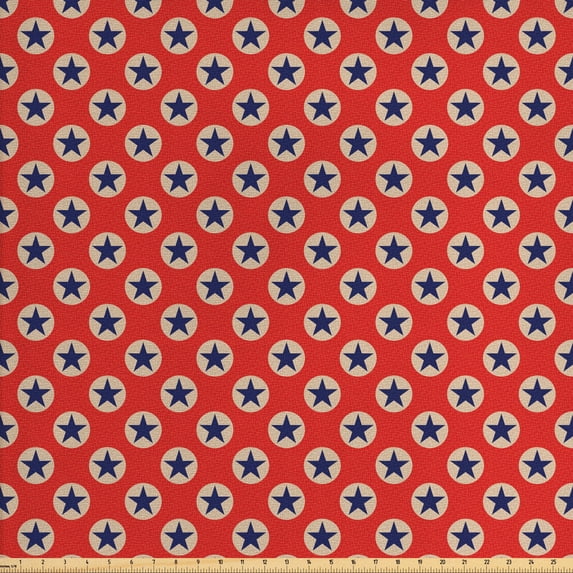 Ambesonne Geometric Fabric by the Yard Upholstery, Patriotic Theme Stars, 3 Yards, Vermilion Navy Blue