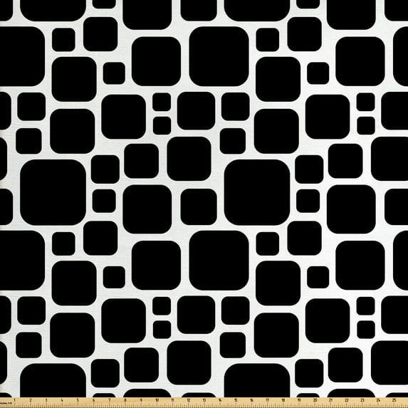 Ambesonne Geometric Fabric by the Yard Upholstery, Retro Squircles Abstract, 5 Yards, Charcoal Grey and White
