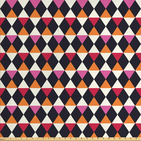 Geometric Upholstery Fabric by the Yard, Rhombus Shapes with Vintage Inspired Palette Ornamental and Geometric Elements, Decorative Fabric for DIY and Home Accents, Multicolor by Ambesonne