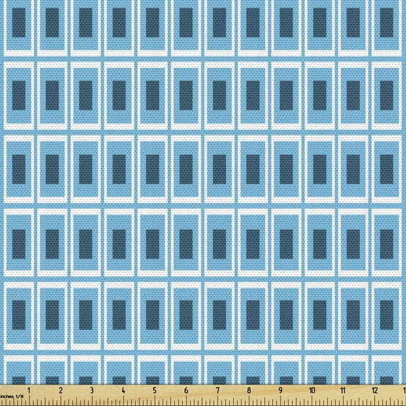 Geometric Upholstery Fabric by the Yard, Symmetric Modern Pattern with Nested Tiny Squares Image, Decorative Fabric for DIY and Home Accents, Sky Blue Petrol Blue by Ambesonne