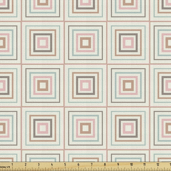 Geometric Upholstery Fabric by the Yard, Vintage Inspired Pattern with Concentric Pastel Toned Squares Design, Decorative Fabric for DIY and Home Accents, 1 Yard, Multicolor by Ambesonne