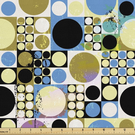 Ambesonne Geometric Fabric by the Yard Upholstery, Grunge Style Circles Art, 5 Yards, Multicolor