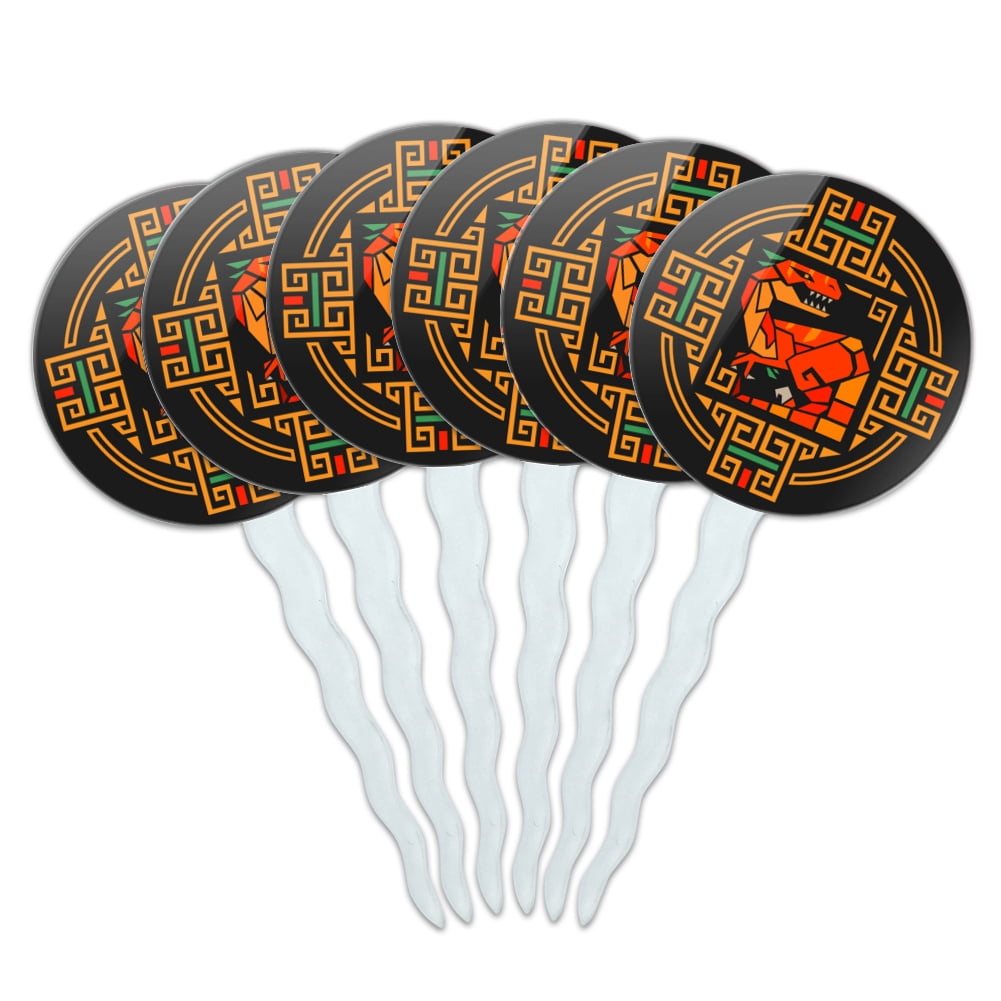 Geometric Velociraptor Raptor Dinosaur Aztec Mayan Style Cupcake Picks ...
