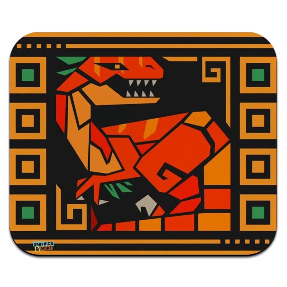Geometric Velociraptor Raptor Dinosaur Aztec Mayan Style Low Profile Thin Mouse Pad Mousepad