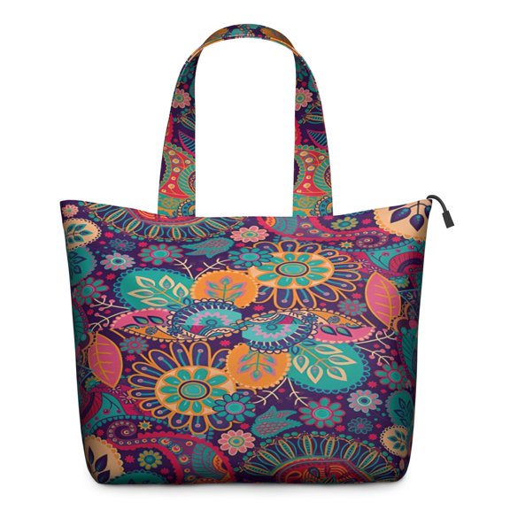 Geometric Vintage Weekender Duffel for Women, Bohemian Antique Style Travel Bag with Worn-Out Effect, Lightweight Tote for Daily Use and Getaways