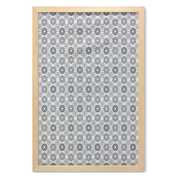 Geometric Wall Art with Frame, Blue Tones Abstract Colored Background Image Hexagon Modern Art Print, Printed Fabric Poster for Bathroom Living Room, 23" x 35", Grey Pale Grey, by Ambesonne