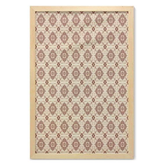 Geometric Wall Art with Frame, Oriental Inspirations in Symmetrical Floral Arrangement Vintage, Printed Fabric Poster for Bathroom Living Room Dorms, 23" x 35", Pale Orange Redwood, by Ambesonne