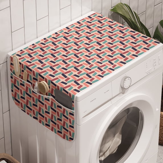 Geometric Washing Machine Organizer, Modern Abstract Pattern with Colorful Mosaic Style Rectangle-like Shapes Design, Anti-slip Fabric Top Cover for Washer and Dryer, Multicolor, by Ambesonne