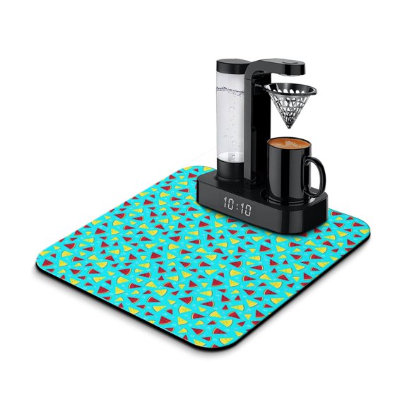 Geometric Watermelon Pattern Dish Drying Mat, Fresh Tropical Summer Fruit Lover Kitchen Mat