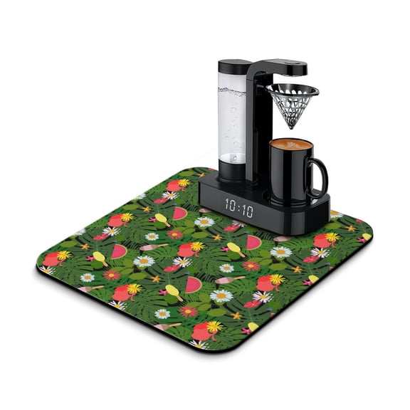 Geometric Watermelon Pattern Dish Drying Mat, Fresh Tropical Summer Fruit Lover Kitchen Mat