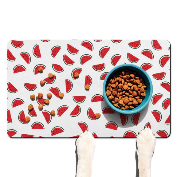 Geometric Watermelon Pet Water Bowl Mat - Absorbent, Anti-Mess Dog Food Pad with Summer Theme, Easy Clean