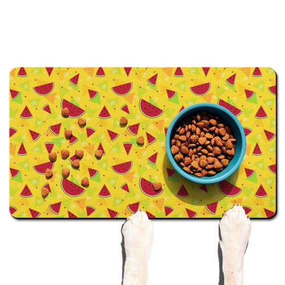 Water Mess Geometric Watermelon Pet Water Bowl Mat - Absorbent, Anti-Mess Dog Food ...