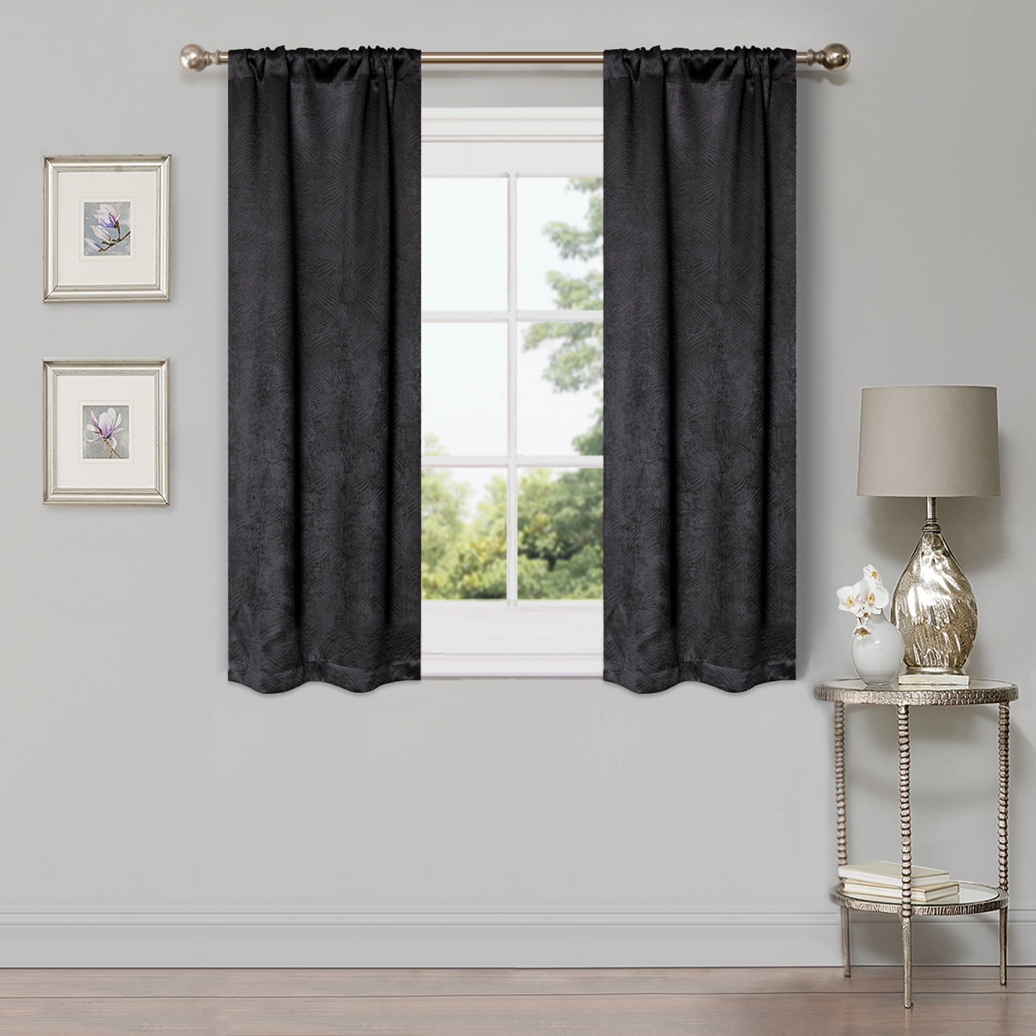 Geometric Wave Blackout Curtain Panels, 26" x 63", Grey by Blue Nile Mills