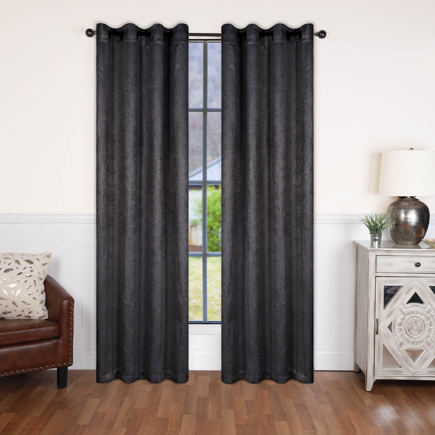 Gray Geometric Wave Blackout Grommet Curtain Panels, 52" x 84"