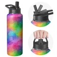 Geometric Wave Blue Pattern Insulated Water Bottle with Straw, Vacuum ...