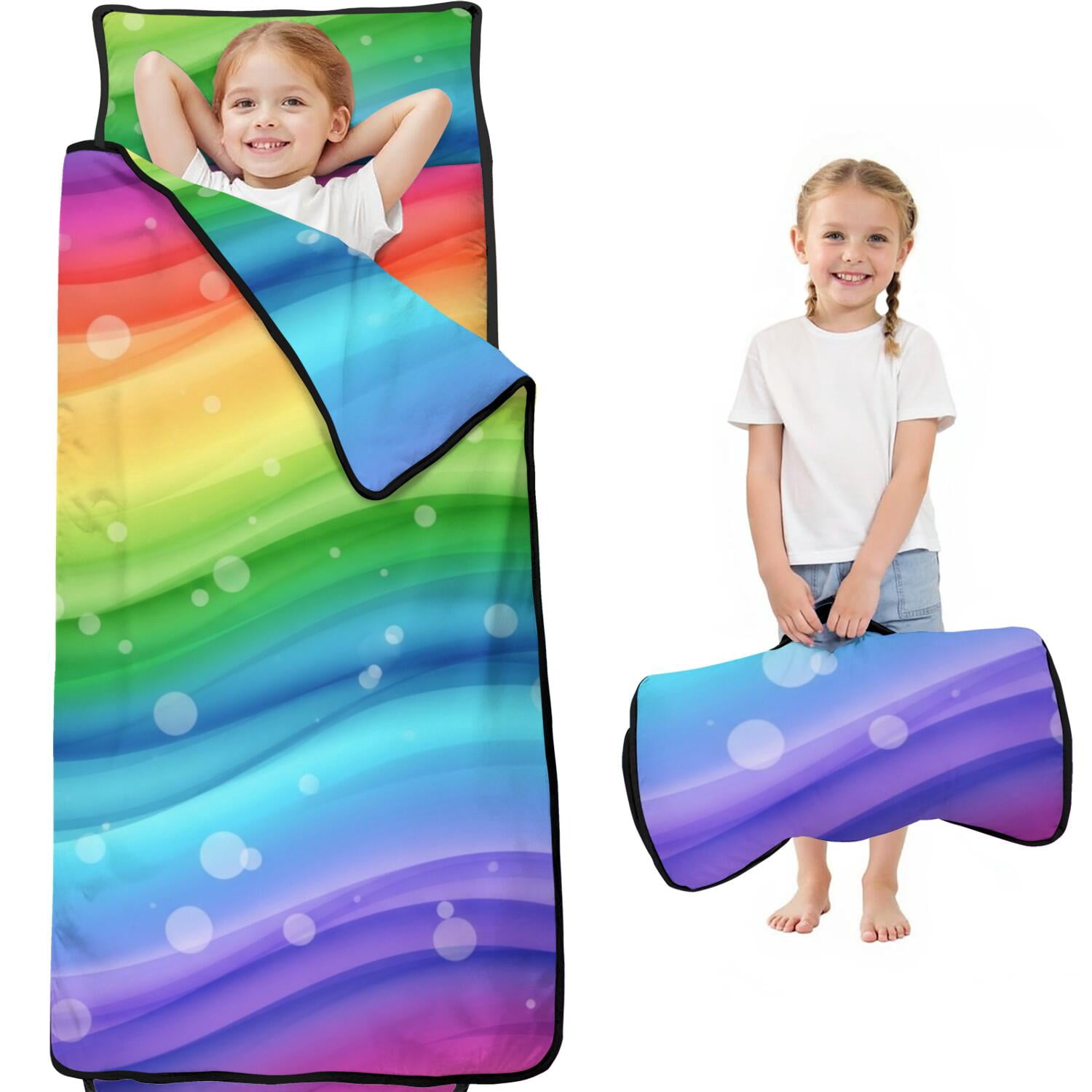 Geometric Wave Blue Pattern Kids Nap Mat, Sleeping Mat with Removable ...