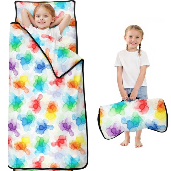 Geometric Wave Blue Pattern Teens Toddler Nap Mat with Pillow, Sleeping Mat Bag for Preschool Daycare 59"x22"