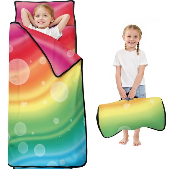 Geometric Wave Blue Pattern Teens Toddler Nap Mat with Pillow, Sleeping Mat Bag for Preschool Daycare 59"x22"