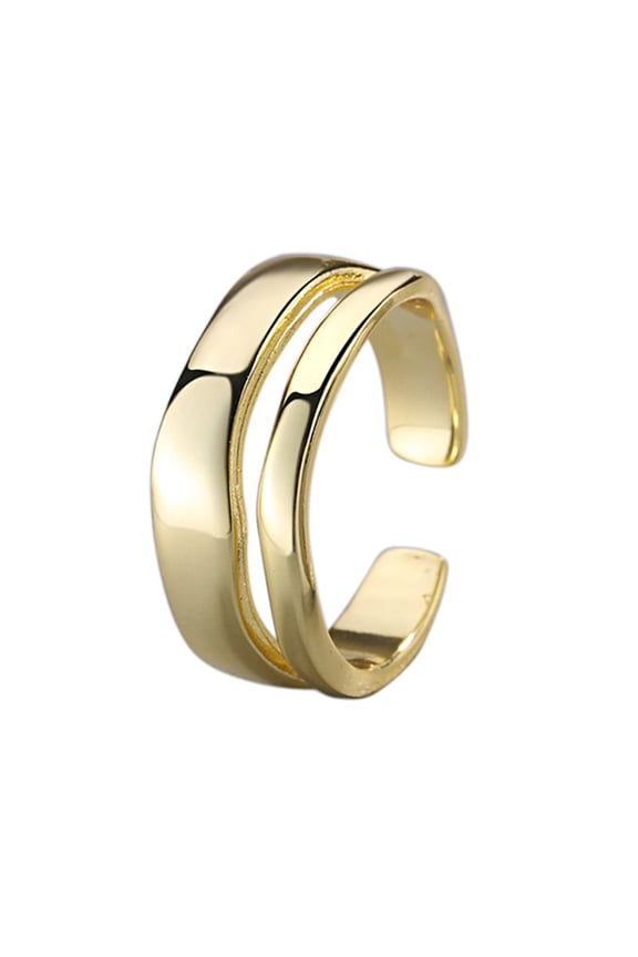 Geometric Wave Ring, Adjustable Open Double Ring, Elegant Fashion Jewelry for Everyday Wear, Perfect Gift for Loved Ones Gold