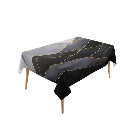 Geometric Wave Table Cloth 54x108 Inch Rectangle, Minimalist Grey Golden Mountain Sky Waterproof Tablecloth Washable Table Cover for Party Picnic Dinner Decor
