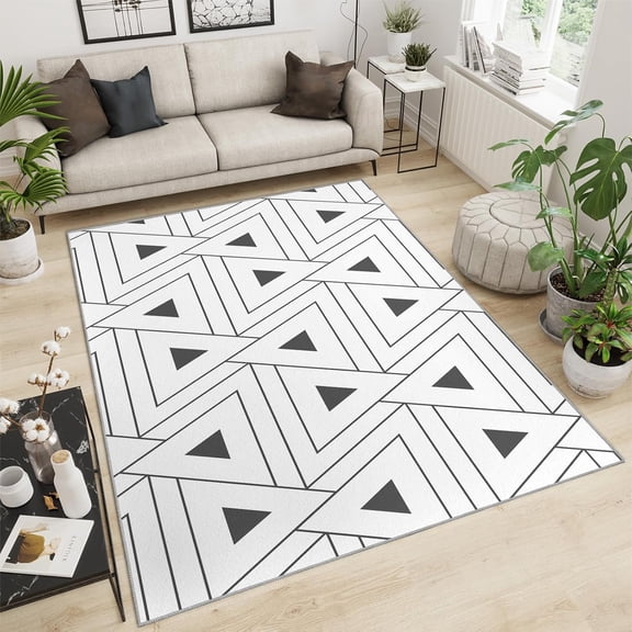 Geometric White Area Rug - Gray Triangle Pattern Rug For Bedroom Geometric Grey Lines Living Room Rug Minimalism White Bathroom Rugs Apply To Living Room Bedroom 4x5ft