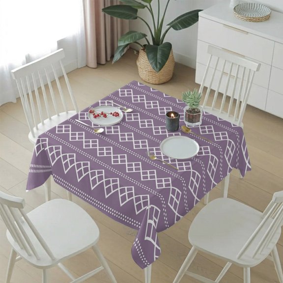 Geometric White Purple Square Dot Table Cloth 60x60in, Waterproof Square Tablecloth Wipeable Tablecloths Modern Abstract Check Texture Table Covers for Dining Tables Party Indoor Outdoor