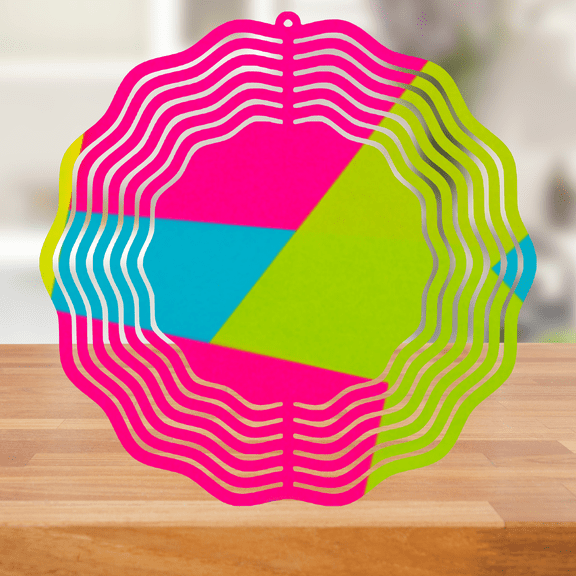 Geometric Wind Spinner - 10 Inch Metal Art with Bold Colors