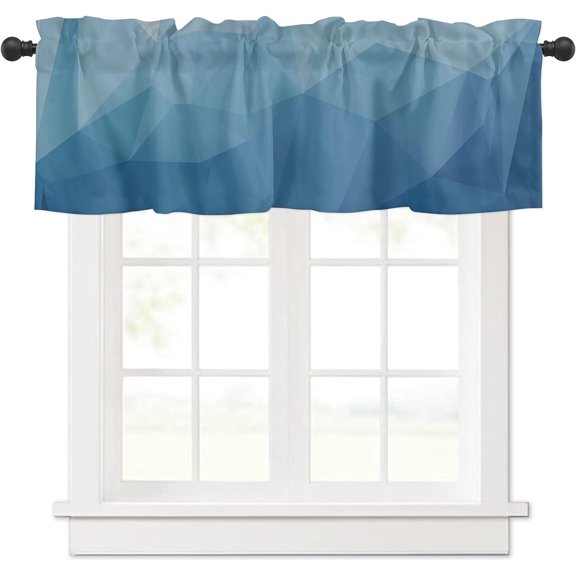 Geometric Window Curtain Valance for Kitchen Windows/Bathroom/Living Room/Bedroom Privacy Decorative Rod Pocket Short Window Valance Curtain, 52" W x 18" L, Blue Triangle Gradient Art