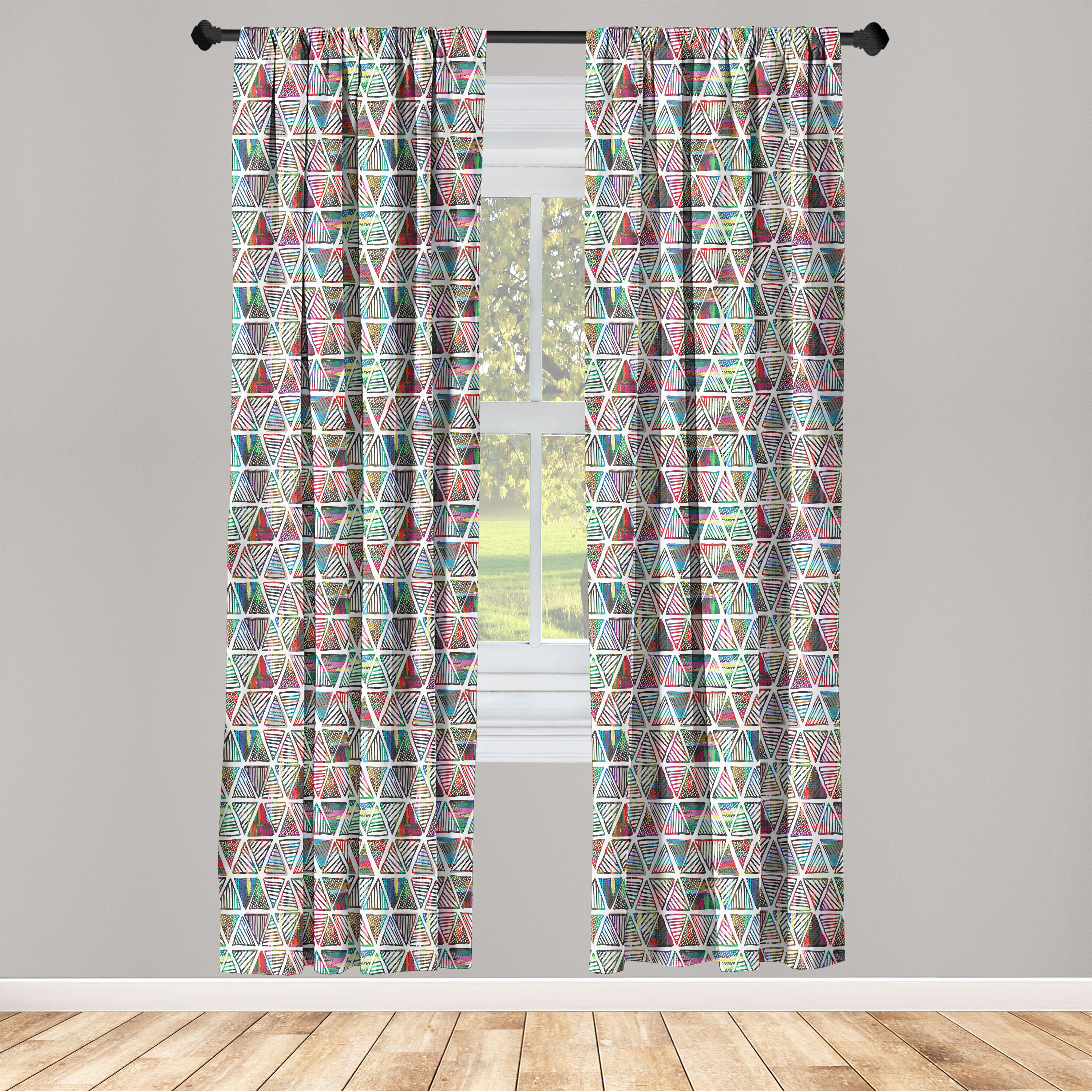 Geometric Window Curtains, Boho Style Funny Colorful Up and Down ...