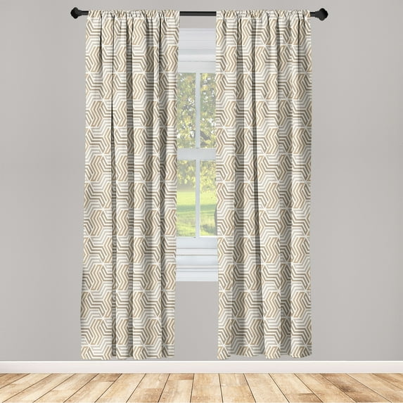 Geometric Window Curtains, Nude Tones Soft Color Maze Like Ornament with Art Deco Inspirations, Lightweight Decor 2-Panel Set with Rod Pocket, Pair of - 28"x84", Warm Taupe Pale Sepia, by Ambesonne
